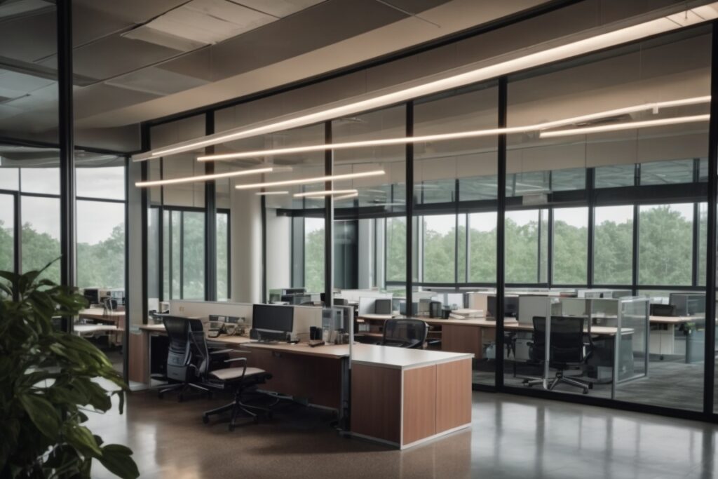 Modern office interior in Chattanooga with tinted windows