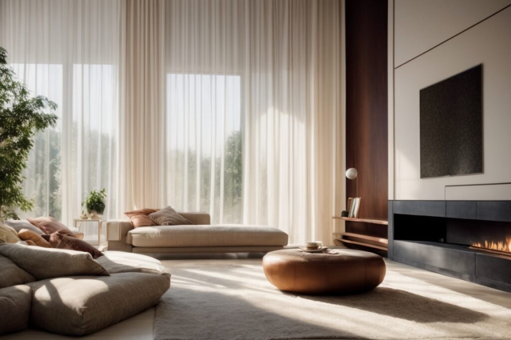 interior living room with sunlight filtering through heat control window film