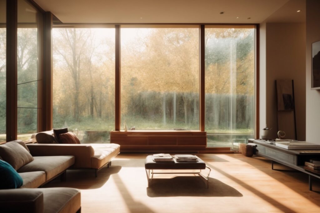 home interior with sunlight filtering through climate control window film