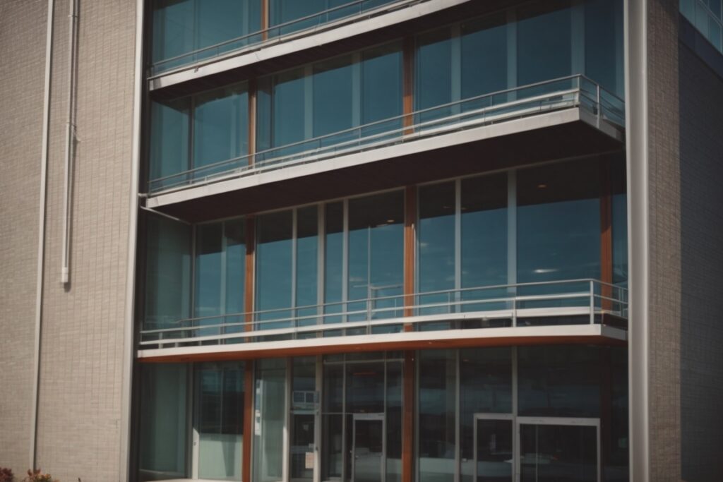 Commercial building in Chattanooga with tinted windows and solar heat reflections